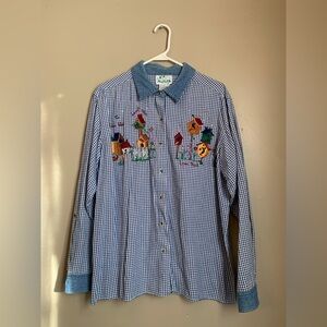 The quacker factory bird houses chambray denim shirt grandmacore embroidery